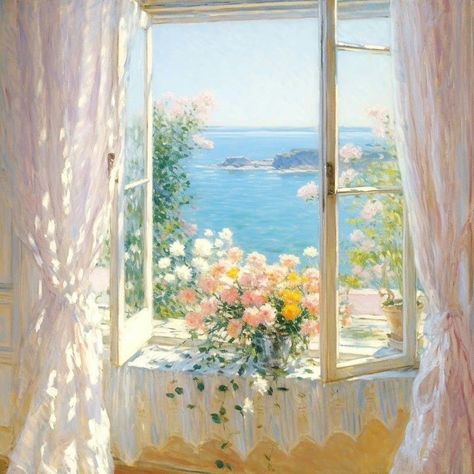 bouquet spring lake A Breath Of Fresh Air, Spring Lake, Aesthetic Painting, Window Art, Window Painting, Ethereal Art, Dreamy Art, Breath Of Fresh Air, 그림 그리기