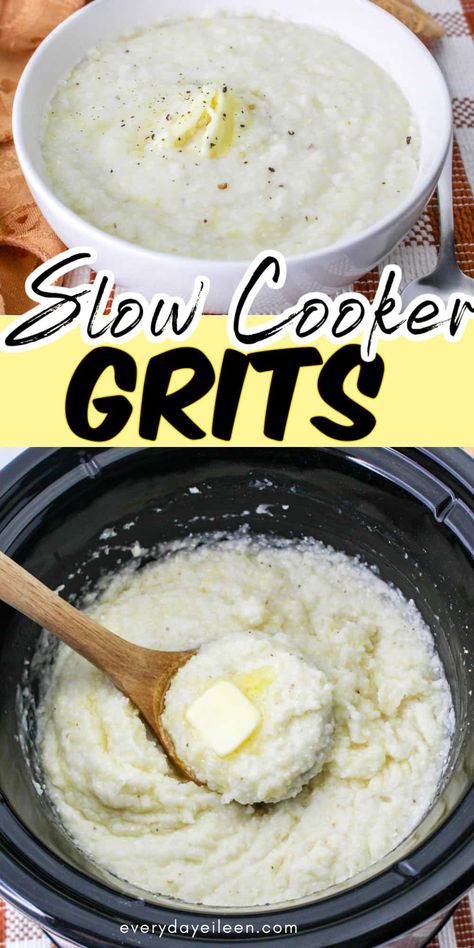 Slow Cooker Grits is a great way to make grits ahead of time with delicious results. Soaking the grits overnight gives the most tender grits. The grits are creamy with endless variations. Add in cheese, bacon, and any of your favorite additions to make great grits. Quick Grits In Crockpot, Slow Cooker Grits Overnight, Crockpot Grits Overnight, Crockpot Cheese Grits, Crock Pot Grits, Slow Cooker Grits, Crockpot Grits, Instant Grits, How To Cook Grits