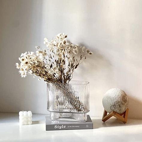 Entryway Mantle, Extra Large Vase, Vase For Living Room, Ribbed Vase, Modern Glass Vases, Living Room Dining Table, Long Stem Flowers, Vase Clear, Table Entryway