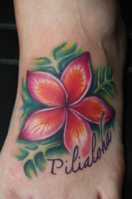 Amazing Hawaiian Flower Tattoo On Foot Fiori Frangipani, Plumeria Flower Tattoos, Frangipani Tattoo, Hawaiian Flower Tattoos, Plumeria Tattoo, M Tattoos, Tattoo Prices, Hawaiian Tattoo, Flower Tattoo Designs