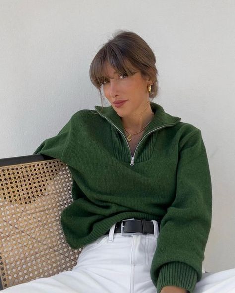 Julie Sergent Ferreri on Instagram: "Forever a green girl 🥬" Sweater Zip Up Outfit, Zip Up Outfit, Green Girl, Green Sweatshirt, Green Sweater, Spring Collection, Fitness Inspo, Work Outfit, Autumn Winter