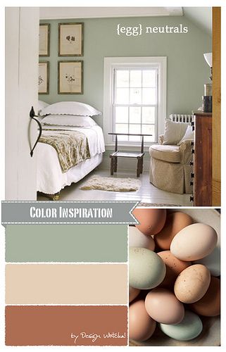 Read Full Story at designwotcha.com/design-basics/color-palette/farm-fresh-g... Neutral color palette, summer bedroom, egg inspired colors, green Interior Paint Colors Schemes, Green Farm, Color Paint, Bedroom Green, Remodel Bedroom, Paint Colors For Home, Bedroom Colors, Benjamin Moore, Farm Fresh