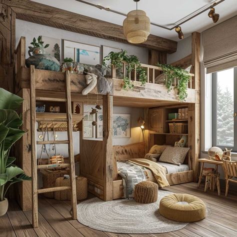 Unleashing Imagination with Children's Room Decor Ideas • 333+ Images • [ArtFacade] Toddler Bedroom Forest, Bunk Bed Kids Room Ideas, Boys Room Forest Theme, Boys Bedroom Outdoor Theme, Nature Themed Kids Bedroom, Earthy Kids Bedroom, Kid Loft Bed Ideas, Fun Bedroom Ideas For Kids, Nature Bedroom Kids