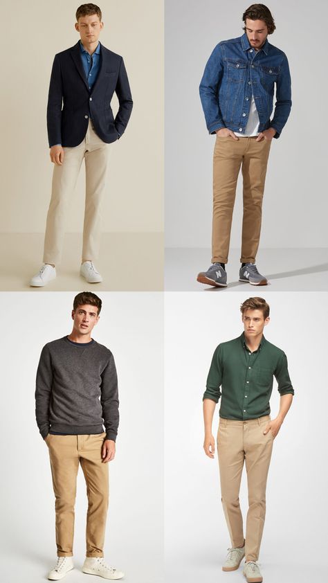 6 Chino Colours Every Man Should Own #clothing #outerwear #sleeve #collar #green #jeans #standing #neck #blazer #khaki Khaki Beige Outfit, Beige Colour Pants Outfit Men, Chinos Colours Men, Mens Chino Outfit, Men’s Khakis Outfit, Chinos Outfit Mens Casual, Man Chinos Outfit, Beige Khaki Pants Outfit Men, Beige Khaki Pants Outfit