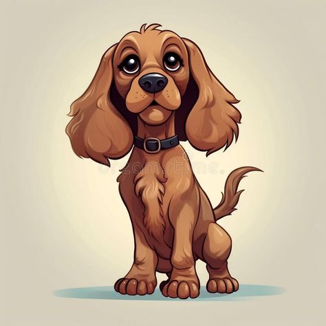 Cute Cartoon Cocker Spaniel. Generative AI royalty free stock images Cocker Spaniel Dog Drawing, Cartoon Spaniel, Dog Drawing Cocker Spaniel, Cocker Spaniel Cartoon Drawing, Cocker Spaniel Illustration, Cocker Spaniel Cartoon, Cartoon Springer Spaniel, Disney Illustration, American Cocker Spaniel