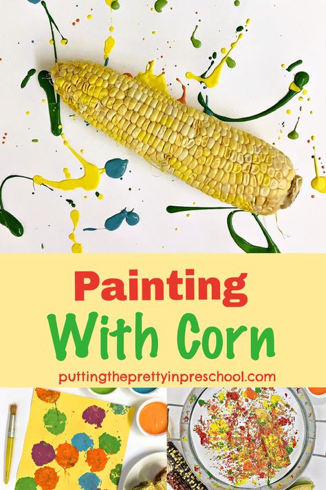 Corn Cob Painting Preschool, Corn Cob Painting, Indian Corn Preschool Craft, Corn On The Cob Painting, Corn Activities For Toddlers, Corn Preschool, Corn Activities, Corn Craft, Rainbow Corn