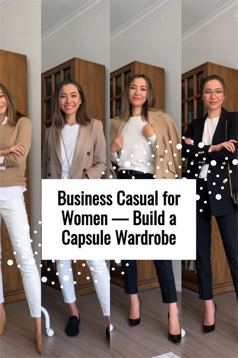 Find out what exactly business casual for women means. And get tips on building a capsule wardrobe for every budget. Women’s Business Casual Work Outfits, Business Casual Outfits For Women Capsule Work Wardrobe, Business Casual Outfits For Women On A Budget, 2024 Buisness Casual, Easy Business Casual Outfits For Women, Business Casual Outfits For Women Capsule, Womens Business Casual 2024, Business Casual Outfits For 20 Year Old Women, Business Casual Outfits With Cardigans