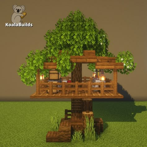 Tap to watch the tutorial Balcony Minecraft Ideas, Fox Sanctuary Minecraft, Outside Minecraft Ideas, Minecraft Indoor Garden, Minecraft Picnic Table, Minecraft Tree House Ideas, Balcony Minecraft, Minecraft Balcony Ideas, Minecraft Bench Ideas