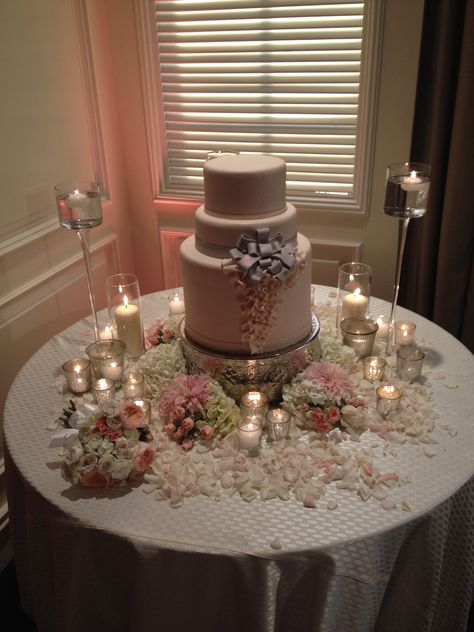 Wedding Cake. Les Bells Affaires Cake Table With Candles, Cake Table Ideas Wedding, Diy Wedding Cake Table, Wedding Cake Table Decor, Wedding Cake Table Ideas, Cake Table Decorations Birthday, Cake Table Wedding, Birthday Cake Table, Wedding Cake Table Decorations