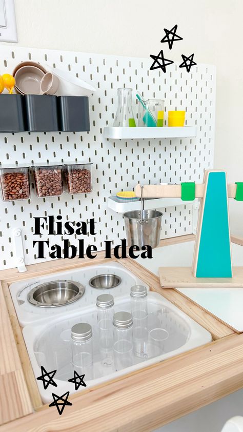 Sensory table ideas for kids ikea flisat table makeover ikea Montessori hacks flisat table activities Ikea Montessori Playroom, Flisat Sensory Table Ideas, Flisat Table Inserts, Flisat Table Hack, Flisat Table Ideas, Flisat Shelf, Montessori Hacks, Ikea Montessori Hacks, Flisat Table Activities