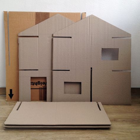 Slotted Cardboard Dinohouse (or Dollhouse) – The Bear & The Fox Folding Doll House, Cardboard Houses For Kids, Cardboard Box Houses, Diy Cardboard Toys, Cardboard Dollhouse, Barbie Diy Accessories, Diy Barbie House, Cardboard Box Crafts, Cardboard Toys