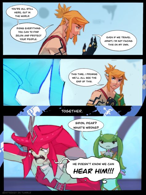 Zonai Zelda Totk, Totk Fanart Link, Sidon X Yona, Genderbent Link, Zonai Link, Sidon X Link Fanart, Totk Zelda Art, Prince Sidon X Link, Zelink Comic