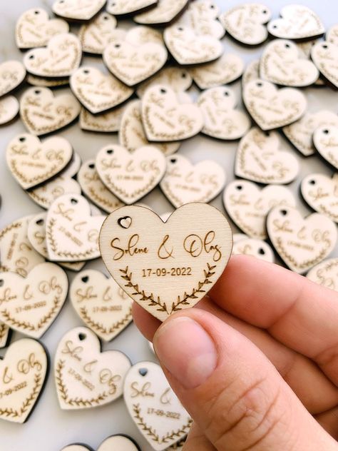 Wedding Favor Wood Tags Personalised, Wedding Heart Tags, Thank You Wedding Favor, Bridal Shower Tags, Couples names With Love Favor Tags #wedding #weddingfavors #customweddingfavor #heartweddingfavors #woodenweddingfavor #woodweddingfavors #heartdecorations #woodentags #personalizedtags Small Poems, Heart Wedding Favors, Favour Tags, Heart Confetti, Wood Tags, Engagement Party Decorations, Heart Tag, Wedding Confetti, Wedding Favor Tags