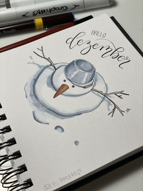 #markerart  #lettering #graphitsmarker #handlettering #snowman #malen #zeichnen #winter #dailysketch #illustration Winter Bujo, Snowman Drawing, Happy Paintings, Memory Books, Amelie, Diy Cards, Winter Holidays, Winter Christmas, Art Sketches