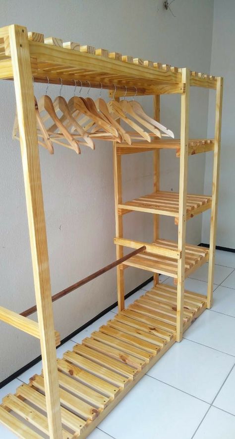 DIY Woodworking Projects | Closet storage design, Diy furniture, Pallet furniture bedroom Wood Clothing Rack, Hiasan Bilik Tidur, Bilik Idaman, Kraf Diy, Diy Casa, Pallet Furniture Bedroom, Hiasan Bilik, Patio Diy, Bilik Tidur