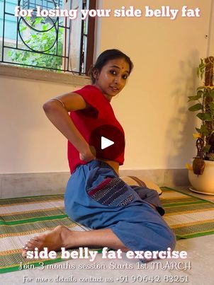 Want to reduce your side belly fat 😍 | Want to reduce your side belly fat 😍 #yoga #health #healthy #yogi #flexibility #bellyfat | By RaaiKotha | Namaskar my all Shakti Gigsol.
Today I will show you some of belly fat reduce exercises. Now
stay with me for five minutes and those are suffering from
side belly fat, medial belly fat. For those I will show you
seven exercises. Everyday practice these at your home. Ah
at least 30 minutes. Now follow my exercises. What's the first
exercise? First sit very comfortably with both legs
folded. Do not put any pressure on the body. Now start
exercises twist your body right and again left and feel the
stress on your side belly. Again do the right side. Feel
the stress on your side belly. Left side. Six I Look back
always. 7, very simple. Just twist you Reduce Side Fat Exercise, How To Reduce Side Belly, Yoga To Reduce Belly Fat Exercise, Side Belly Fat Workout, Belly Fat Reduce Exercise, Reduce Belly Fat Workout, Side Fat Workout, Fat Yoga, Side Fat