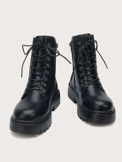 Shop Women's Shoes, Heels, Sandals | Trendy Shoes | SHEIN USA Timeless Boots, Boots Patterns, Lug Sole Boots, Womens Combat Boots, Zipper Heels, Boots Women Fashion, Unique Shoes, Black Boots Women, Classic Boots