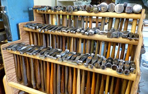 Hammer Rack, Hammer Heads, Jewelry Bench, Metal Shaping, Jewelers Tools, Blacksmith Tools, Storage Shelving, Antique Tools, Hammered Earrings