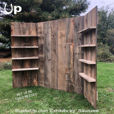 Rustic Exhibit Booths, Portable Exhibits Barn Wood Exhibits Pallet Booth Display, Craft Bazaar Ideas Booth Displays, Hat Booth Display Ideas, Booth Design Trade Show, Boho Booth Ideas, Expo Booth Ideas Display, Wood Craft Display Booth, Portable Boutique Ideas Display, Wood Display Wall