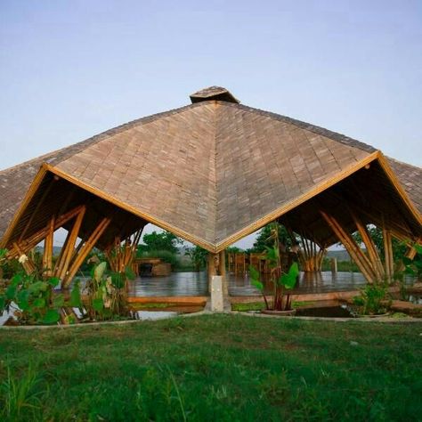 Bamboo Resort, Bamboo Restaurant, Kampong Cham, Bamboo Roof, Pool Hotel, Bamboo House Design, Garden Pond Design, Resort Architecture, Bamboo Architecture