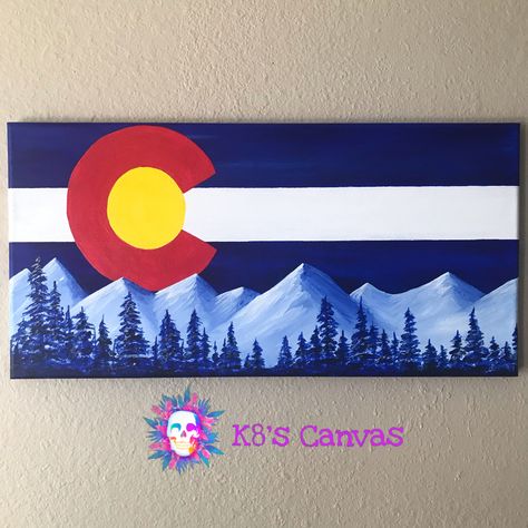 10”x20” canvas. Colorado flag and blue mountains by K8’s Canvas. $50 Colorado Mountains Painting, Colorado Flag Art, Colorado Painting, Colorado State Flag, Colorado Wall Art, Colorado Art, Colorado Flag, Flag Tattoo, Flag Painting