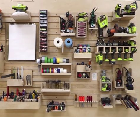 Organize Tool Box Ideas, Ron Paulk, French Cleat Ideas, Workshop Organisation, French Cleat Wall, Cleat Storage, French Cleat Storage, Tool Wall Storage, Cleat Wall