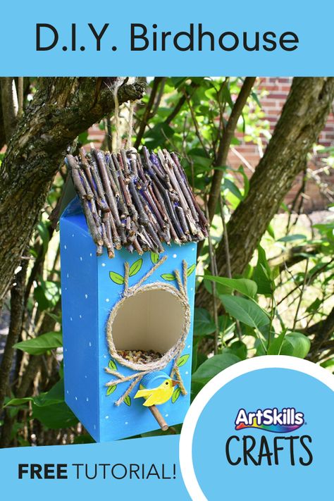 Easy Birdhouses For Kids To Make, Preschool Birdhouse Craft, Bird House Diy Kids, Birdhouse Crafts For Kids, Bird House Craft For Kids, Easy Bird Houses To Make, Bird Houses Diy Easy, Diy Birdhouse Easy, Popsicle Stick Birdhouse