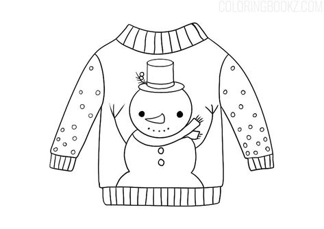 Christmas Sweater Coloring Page - Coloring Books Sweater Coloring Page, Snowman Coloring Page, Snowman Coloring, Christmas Ornament Coloring Page, Snowman Coloring Pages, Cute Christmas Sweater, Color Crayons, Ugly Sweater Party, Free Christmas Printables