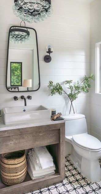 Modern Farmhouse Powder Room Update : The Look For Less Neutral Powder Room, Modern Farmhouse Powder Room, Bathroom Neutral, Farmhouse Powder Room, Spanish Style Bathrooms, Modern Powder Rooms, Powder Room Remodel, Baby Grand Piano, Neutral Bathroom