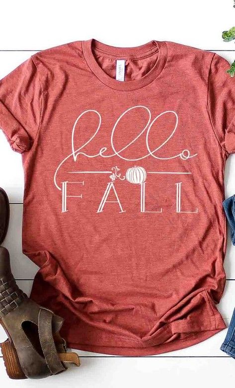 fall graphic shirt Fall Tshirt, Fall Graphic, Cute Shirt Designs, Autumn T Shirts, Fall Tee, Vinyl Shirts, Pumpkin Shirt, Bella Canvas Tees, Hello Fall