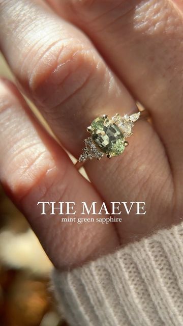 The Maeve Engagement Ring, Engagement Ring With Green Accents, Pale Green Sapphire Engagement Ring, Engagement Rings Birthstone, The Maeve Ring, Mint Sapphire Engagement Ring, Green Sapphire Ring Engagement, Sage Green Engagement Ring, Light Green Engagement Ring