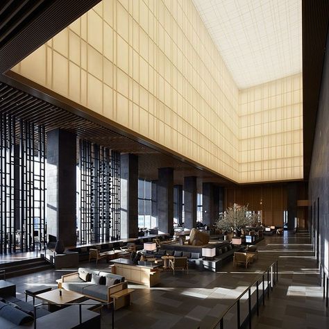 Explore Aman Tokyo - Explore our Luxury Hotels - Aman Aman Tokyo, Kerry Hill Architects, Hotel Lobby Lounge, Farmhouse Stools, Lobby Lounge, Lobby Interior, Tokyo Hotels, Hotel Architecture, Lobby Design