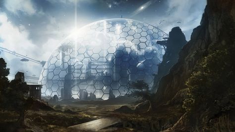 Bio Dome, Sci Fi Novels, Science Fiction Books, Star Wars Artwork, Futuristic Art, Future City, Fantasy Art Landscapes, Space Opera, Work Inspiration