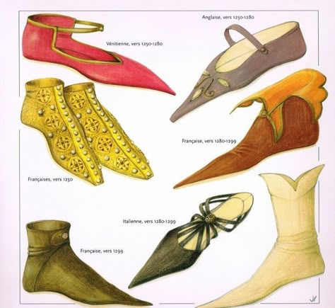 1200s Fashion, Medieval Shoes, Century Shoes, Aged Clothing, Historical Shoes, Medieval Garb, Medieval Clothes, Medieval Life, Fairy Clothes