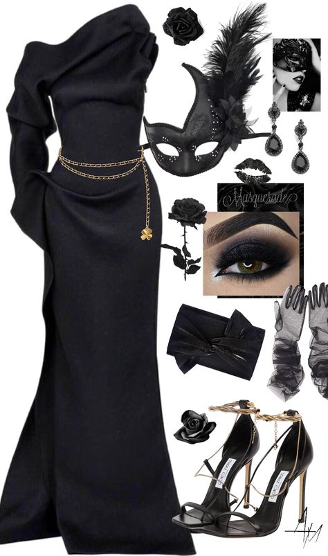 black masquerade Masquerade Ball Black Dress, Masquerade Ball Shoes, Black Queen Costume, Mask Party Outfit Dresses, Steampunk Masquerade Outfit, Roaring 20s Masquerade Ball, Mascarade Prom Outfit, Black Masquerade Outfit Ideas, Mascerade Masks Outfit