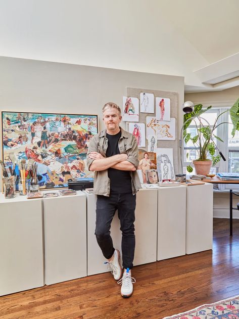 IKEA Storage Doubles as a Paint Easel in Jordan Ferney’s Apartment Art Studio | domino Apartment Art Studio, Ikea Office Storage, Paint Easel, Jordan Ferney, Ikea Art, Art Studio Storage, Ikea Office, Live Work Space, Parisian Art