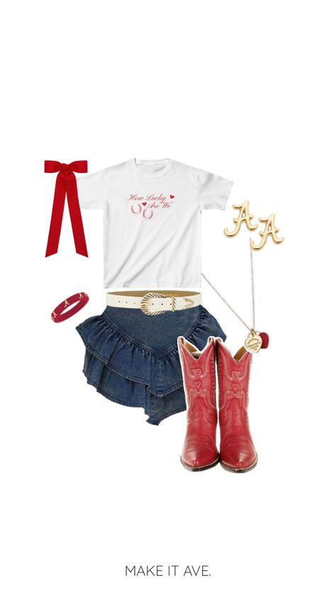 red and white game day outfit, bama game day outfit, university of Alabama, cowgirl boots, red boots, game day outfit, college outfit, southern, southern style, university of Arkansas, tailgate, red outfit White Game Day Outfit, Bama Game Day Outfit, Game Day Outfit College, Bama Gameday Outfit, Alabama Gameday Outfit, Bama Gameday, Red College, Outfit College, College Game Days