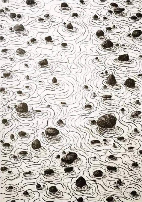 Water Drawing Reference Pencil, How To Draw Flowing Water, Water Flow Drawing, Flow Drawing, Landscape Study, Water Drawing, Flowing Water, White Pencil, Art Reference Photos