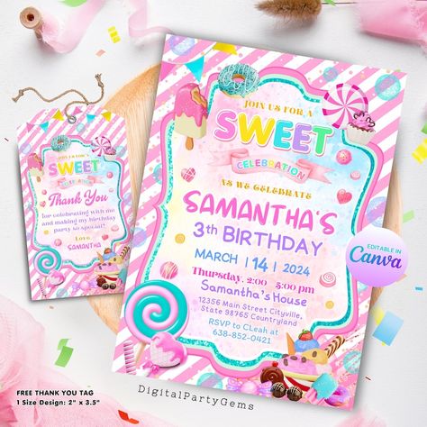 Candyland Invitations, Candy Themed Party, Candyland Birthday, Candy Theme, Sweet Birthday, Party Invitations Printable, Party Essentials, Birthday Template, Birthday Invitations Kids