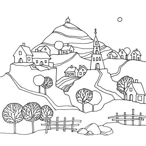 Free Coloring Pages For Kids, Farm Pictures, Arte 8 Bits, Folk Embroidery, Rural Landscape, Fused Glass Art, Linocut Prints, Embroidery And Stitching, Take A Break