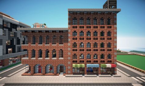 New York Brick Buildings on World of Keralis Minecraft Project Minecraft Brick, Mansion Minecraft, Villa Minecraft, Minecraft Modern City, Minecraft Town, Construction Minecraft, Modern Minecraft Houses, Minecraft Idea, Minecraft City Buildings