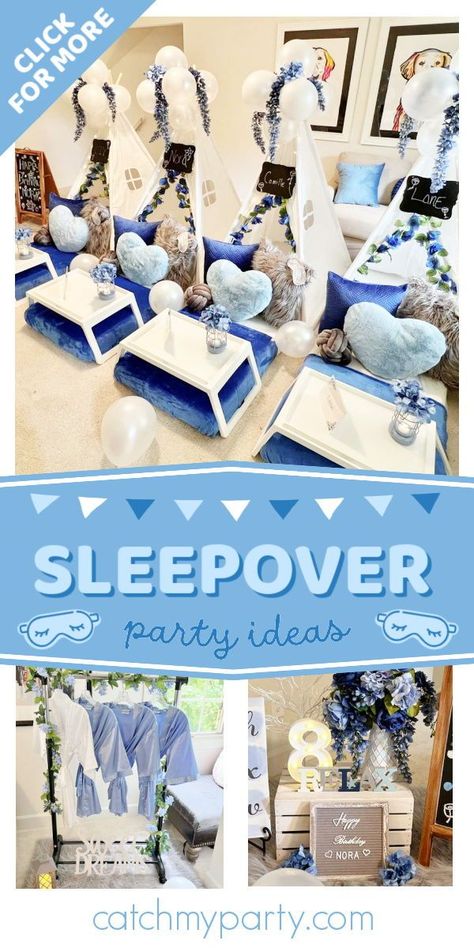 Don't miss this pretty royal sleepover! The decor is gorgeous! See more party ideas and share yours at CatchMyParty.com Dream Sleepover, Sleepover Birthday, Activities For Boys, Birthday Party Activities, Childrens Birthday Party, Spa Party, Sleepover Party, Blue Dream, Slumber Parties