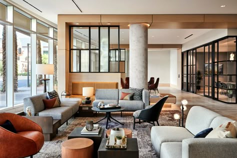 Sheraton Is on a $1 Billion Renovation Spree — Here's What the New Hotels Will Look Like Amenity Space, Lobby Seating, Guest Room Design, Hotel Lounge, Lobby Lounge, Lounge Design, Commercial Office, Senior Living, Hospitality Design