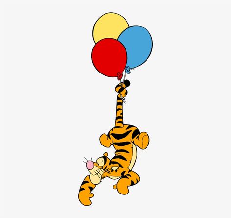 Tigger With Balloon, Tiger Tattoo Winnie The Pooh, Eeyore With Balloon, Winnie The Pooh Holding Balloon, Baby Tigger Winnie The Pooh, Tigger Painting, Eeyore Balloon, Tigger Drawings, Tiger From Winnie The Pooh