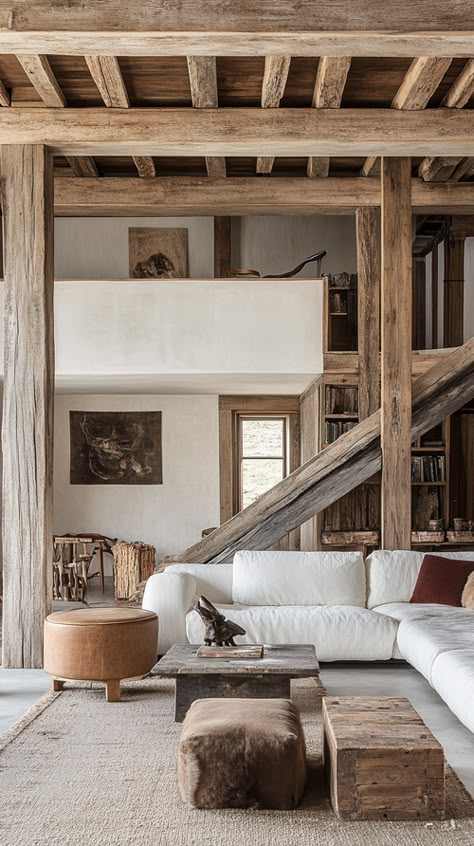 Transforming a Barn or Carriage House into a Dream Home — Living Bright Interiors Modern Warehouse Interior, Interior Country House, Rustic Country Interior, Converted Barn Interiors, Norway Interior Design, Rustic Beams Ceiling, Living Room Barndominium, Modern Barn House Interior, Vaulted Ceiling With Wood Beams