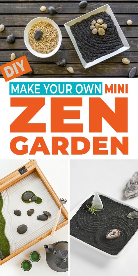 Need to de-stress? Make one of these DIY mini zen gardens! Super easy DIY projects and these zen gardens make great gifts too! garden ideas, indoor garden ideas, meditation, relaxing, DIY project Homemade Zen Garden, Zen Garden Diy Miniature, Desktop Zen Garden Diy, Tabletop Zen Garden Diy, Indoor Zen Garden Ideas, Small Zen Garden Ideas Outdoor, Diy Zen Garden Mini, Mini Zen Garden Diy, Mini Zen Garden Design