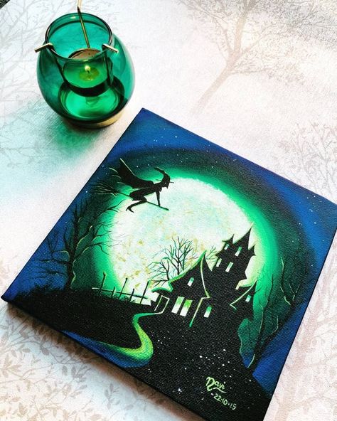 30 Stunning Acrylic Canvas Art Projects for Beginners: Only $60 Each Toxic Painting Ideas, Halloween Art Painting Acrylic, Halloween Paint Party Ideas, Halloween Mini Canvas Paintings, Oil Pastel Art On Black Paper, Acrylic Halloween Paintings, Multiple Canvas Painting Ideas Simple, Sillouhette Art, Spooky Season Painting