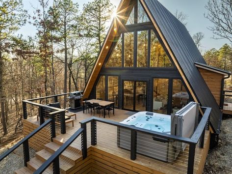 A- Frame of dreams | Secluded | Sleeps 6 - Cabins for Rent in Broken Bow, Oklahoma, United States - Airbnb Log Cabins Uk, Tiny Homes Interior, A Frame Houses, Broken Bow Oklahoma, Cabin Hot Tub, Honeymoon Cabin, Single House, Loft House Design, Secluded Cabin