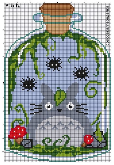 Studio Ghibli Pixel Art, Totoro Cross Stitch, Anime Cross Stitch, Graph Crochet, Pixel Crochet, Tapestry Crochet Patterns, Pola Kristik, Pola Sulam, Pixel Pattern