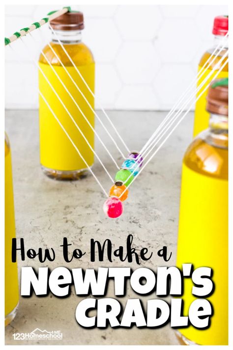 Kindergarten Energy Activities, Science Fair Projects 2nd Grade, Newtons Cradle Diy, Gravity Experiments For Kids, Simple Science Projects For Kids, Newton's Pendulum, Science Experiments For Middle School, 3rd Grade Science Experiments, Snow Volcano